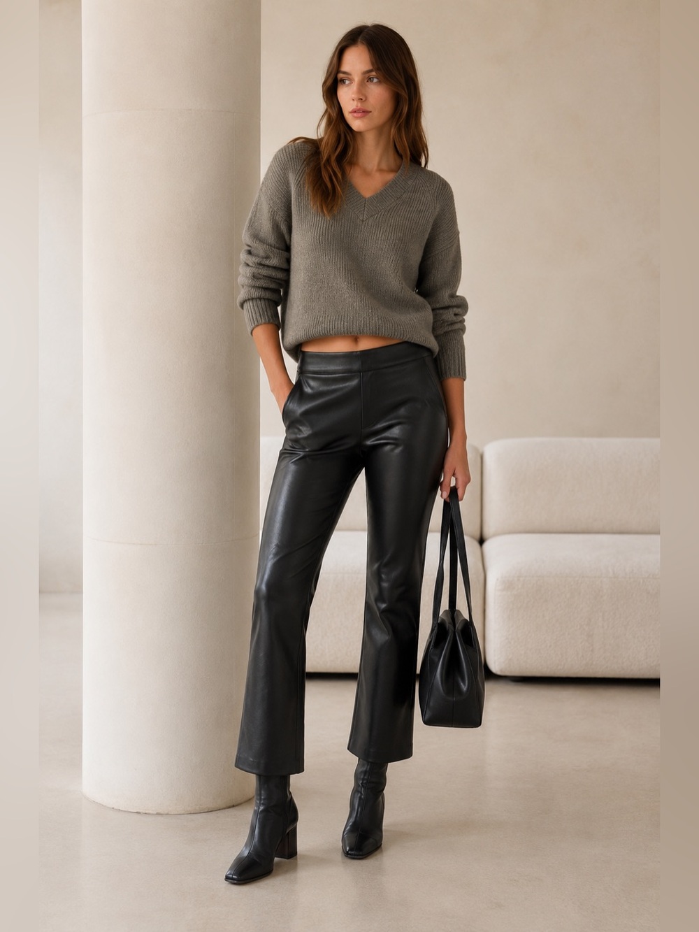Seductive Cindy Faux Leather Cropped Flare Pants XS Black Vegan Leather Pull On